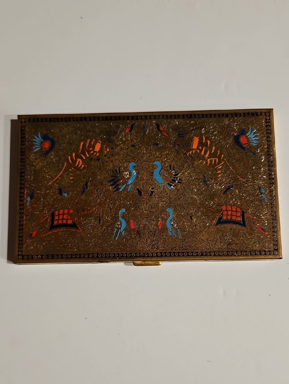 VOLUPTE CIGARETTE CASE PERSIAN INSPIRED  ENAMEL OVER A GOLD TONE METAL.